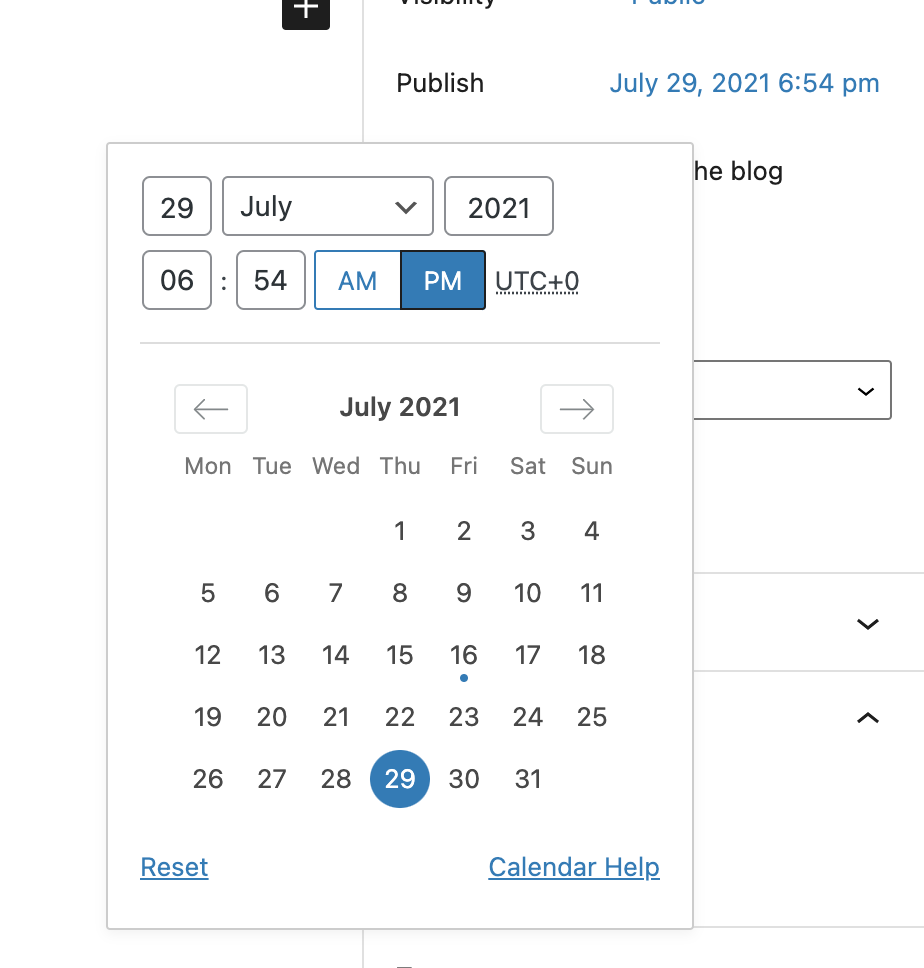 Calendar for picking a date