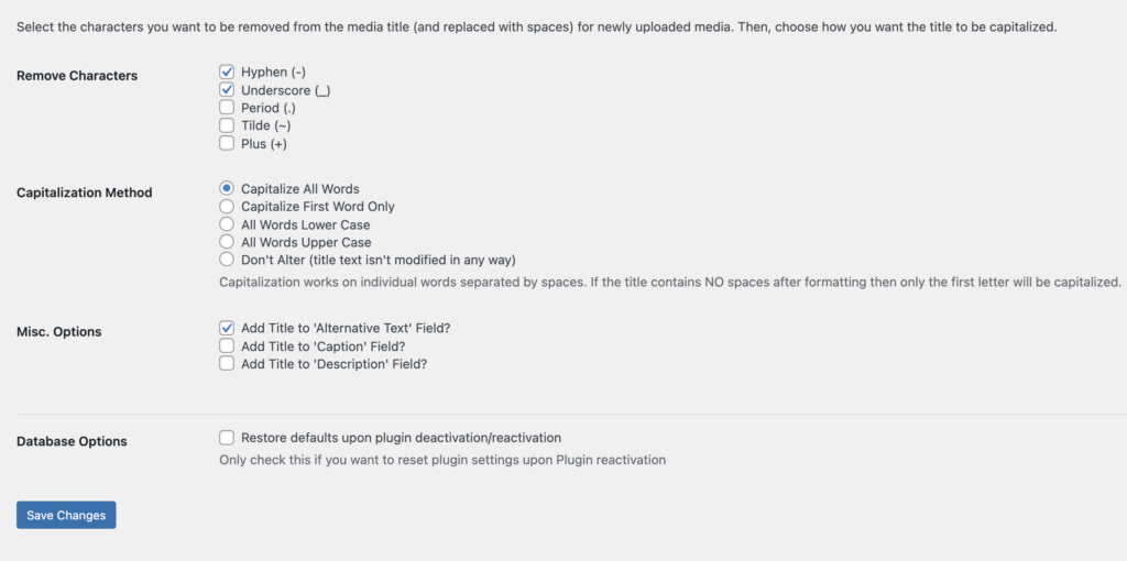 format media titles settings