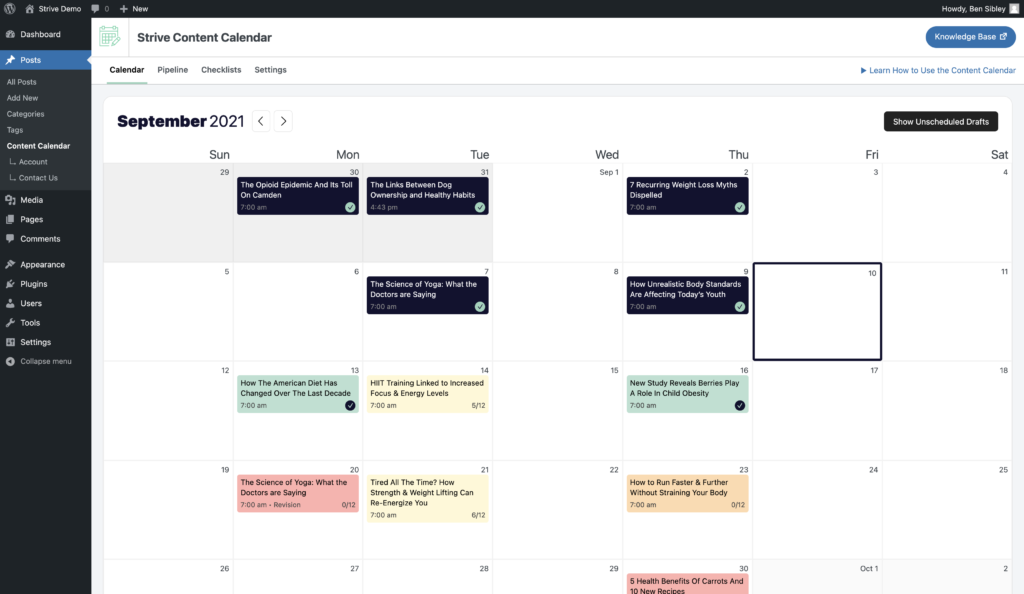 content calendar
