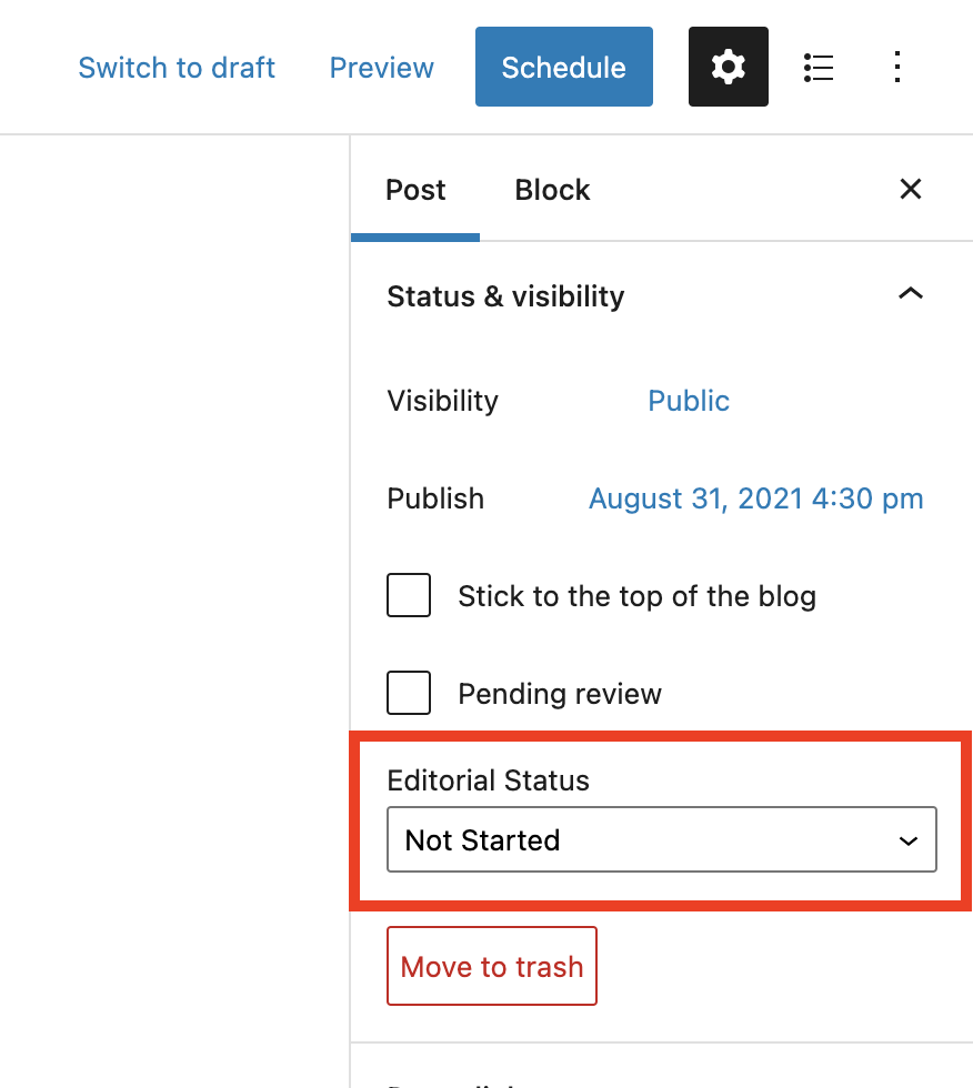 editorial status post editor