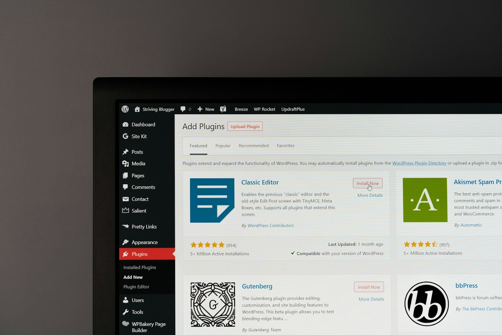 An image of a WordPress dashboard.