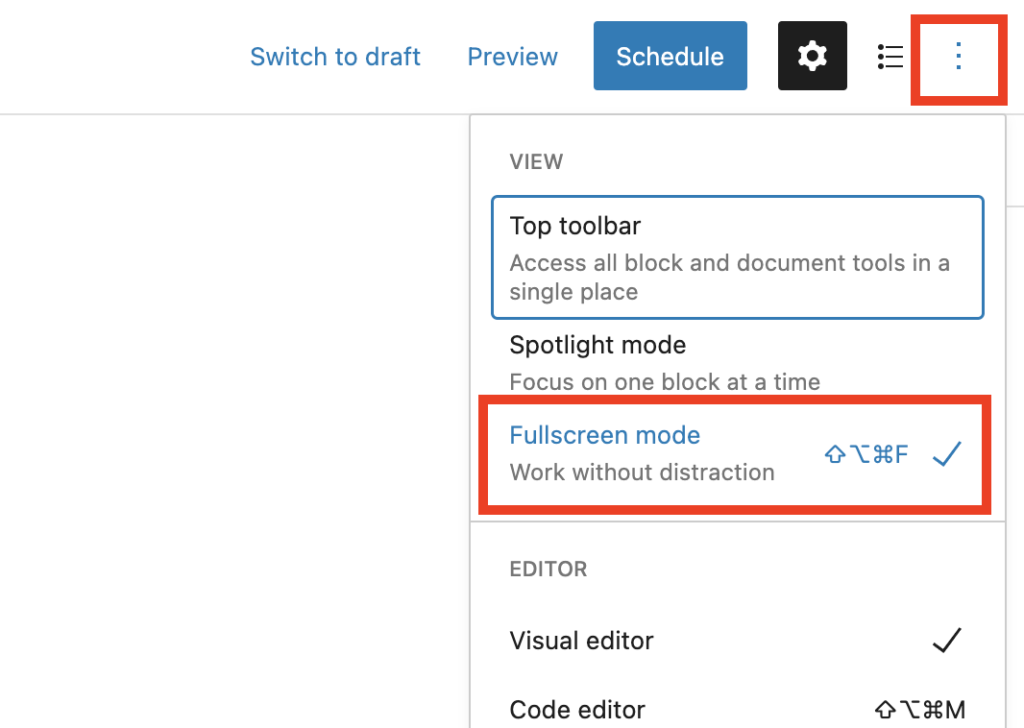 Fullscreen mode button in options menu
