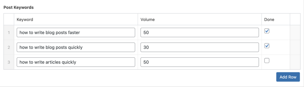 keyword table example
