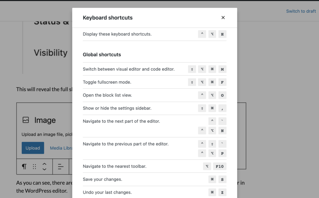 keyboard shortcuts
