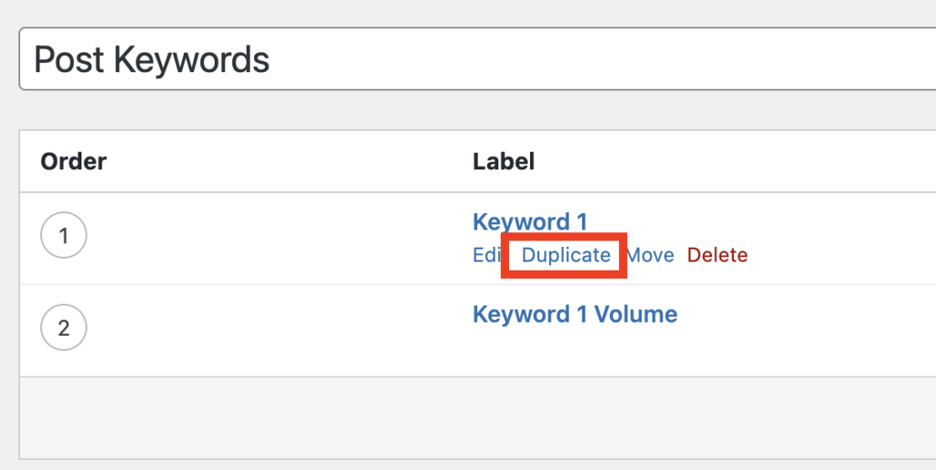 duplicate field link