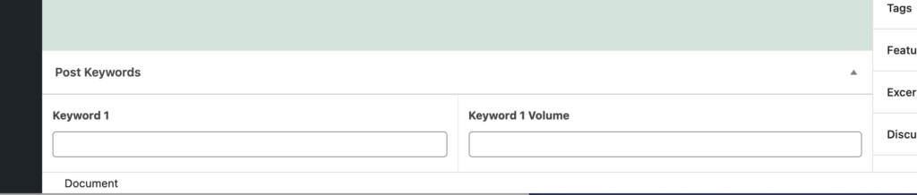 keyword table in post editor