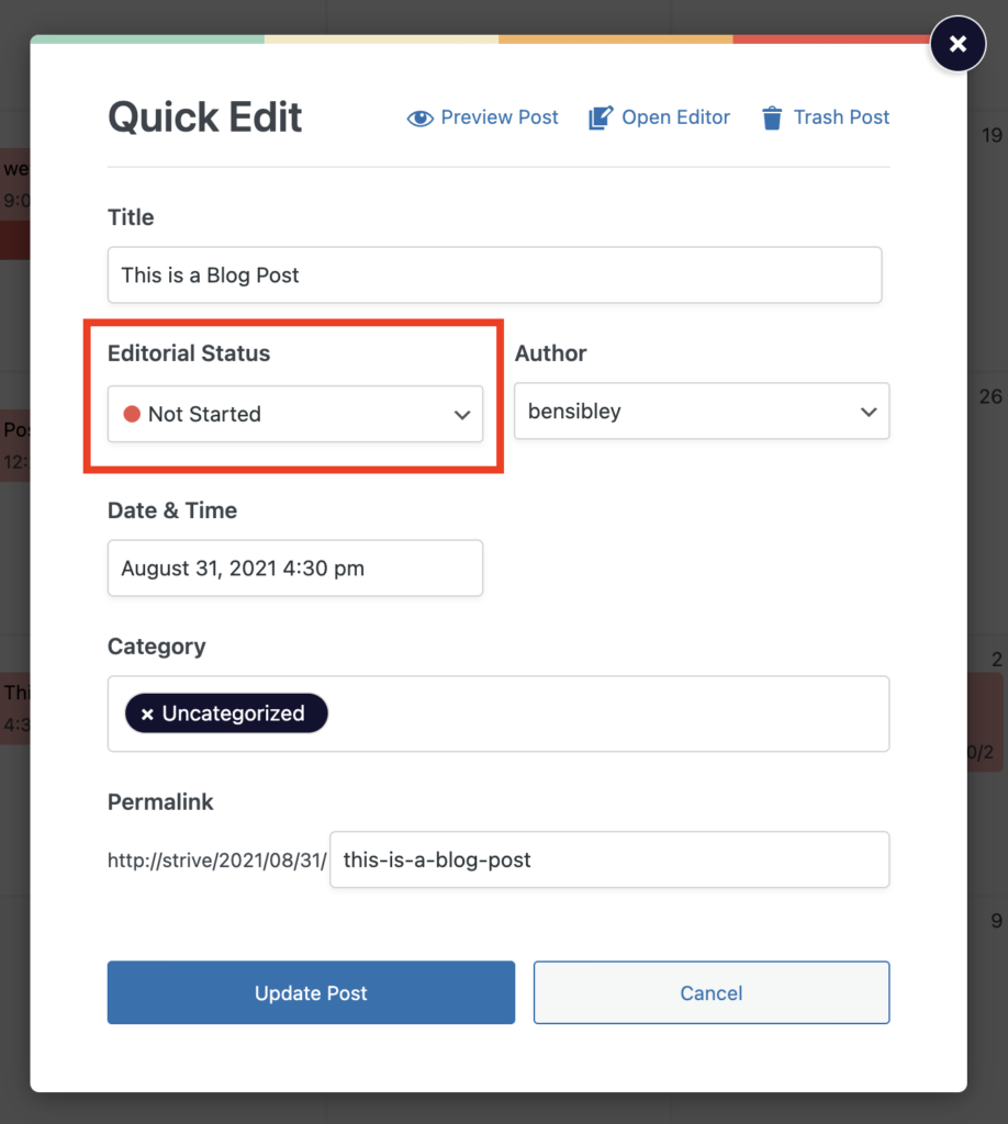 Quick Edit menu - change status