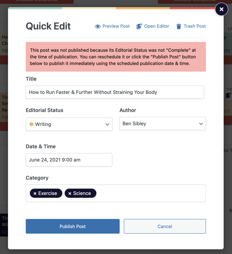 quick edit missed deadline