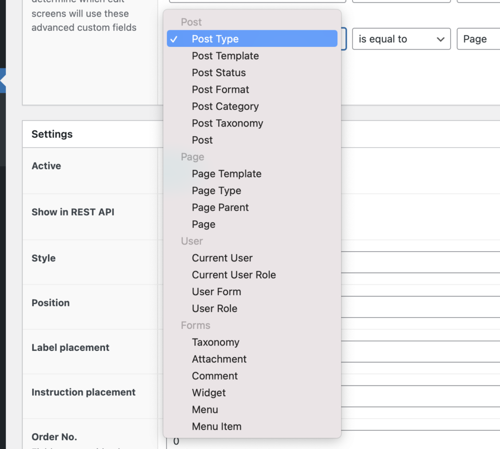 list of field location options