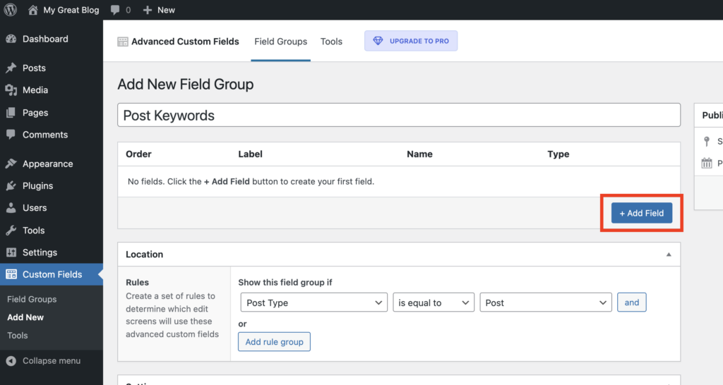 add field button
