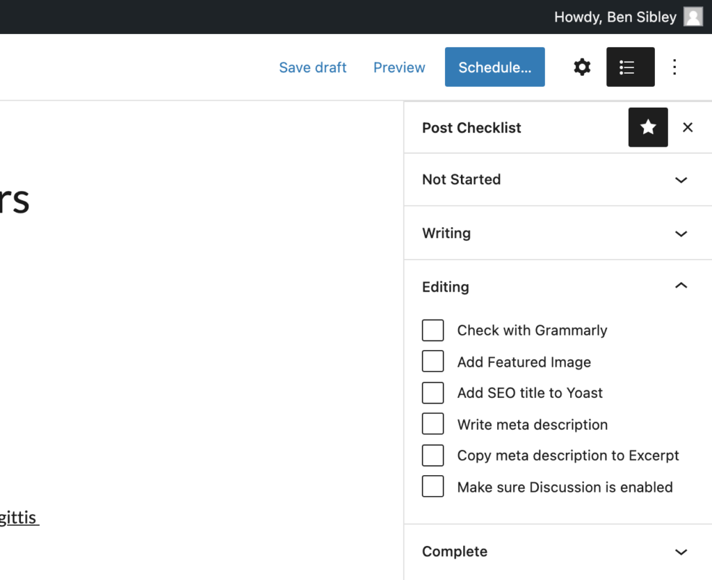 checklist sidebar