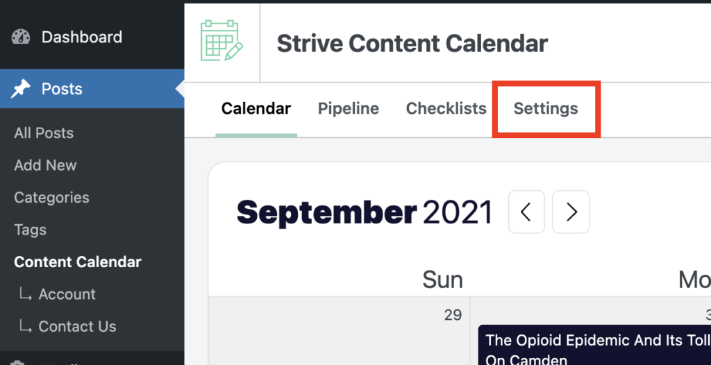 Open settings page