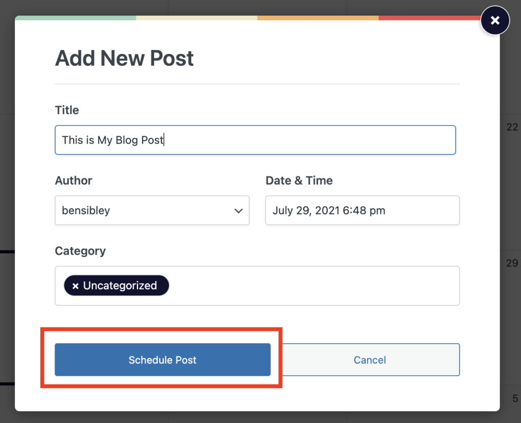 Menu for adding new posts