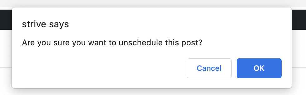 Unscheduling confirmation popup